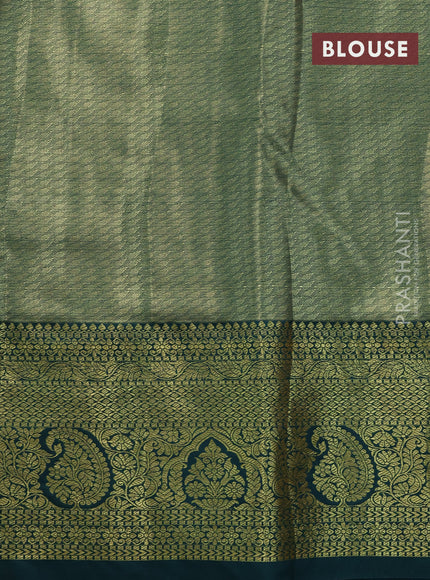 Tissue semi kanjivaram saree peach pink and green with allover brocade weaves and zari woven border