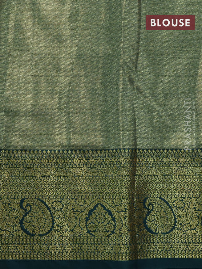 Tissue semi kanjivaram saree peach pink and green with allover brocade weaves and zari woven border