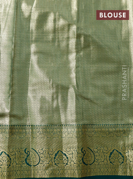 Tissue semi kanjivaram saree teal green and green with allover brocade weaves and zari woven border