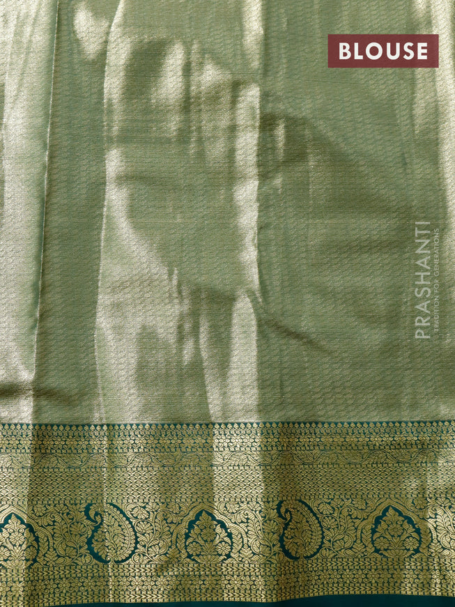 Tissue semi kanjivaram saree teal green and green with allover brocade weaves and zari woven border