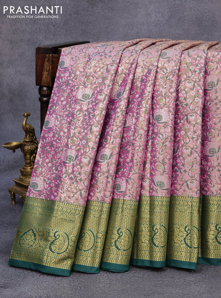 Tissue semi kanjivaram saree purple and green with allover brocade weaves and zari woven border