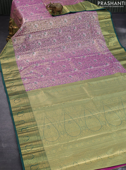 Tissue semi kanjivaram saree purple and green with allover brocade weaves and zari woven border