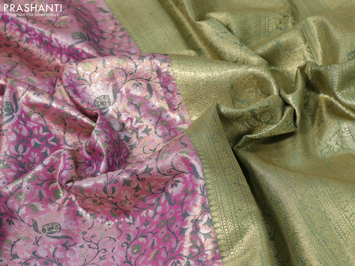 Tissue semi kanjivaram saree purple and green with allover brocade weaves and zari woven border