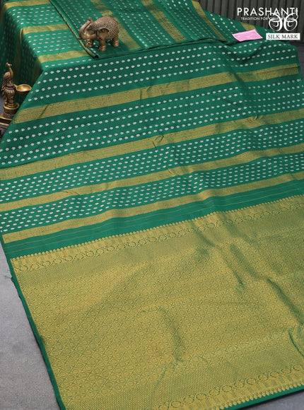 Pure kanjivaram silk saree green with allover zari weaves in borderless style