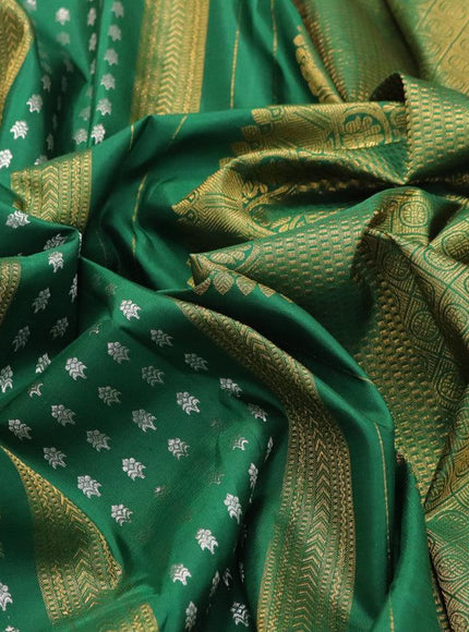 Pure kanjivaram silk saree green with allover zari weaves in borderless style