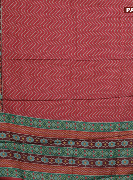 Semi kanchipuram silk saree red and teal green with allover zig zag prints and zari woven border