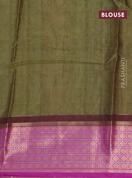 Semi kanchipuram silk saree green and purple with allover zig zag prints and zari woven border