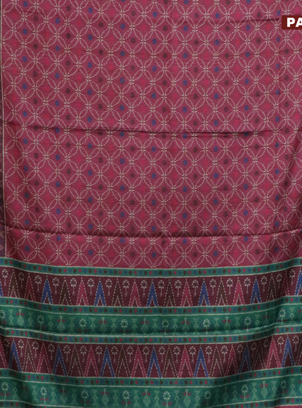 Semi kanchipuram silk saree magenta pink and teal green with allover prints and zari woven border