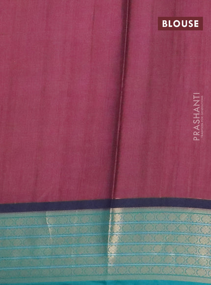 Semi kanchipuram silk saree magenta pink and teal green with allover prints and zari woven border