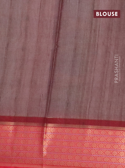 Semi kanchipuram silk saree brown shade and red with allover prints and zari woven border