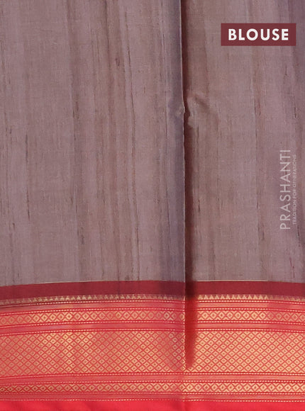 Semi kanchipuram silk saree brown shade and red with allover prints and zari woven border