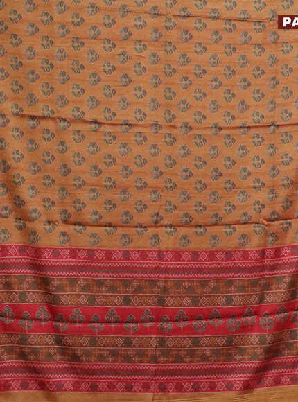 Semi kanchipuram silk saree mustard yellow and red with butta prints and zari woven border