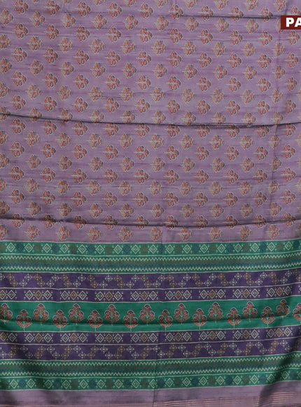 Semi kanchipuram silk saree mild purple shade and teal green with butta prints and zari woven border