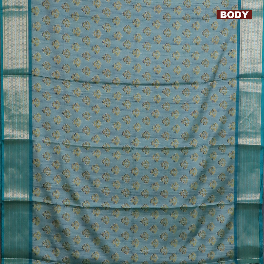 Semi kanchipuram silk saree pastel blue and teal green with butta prints and zari woven border