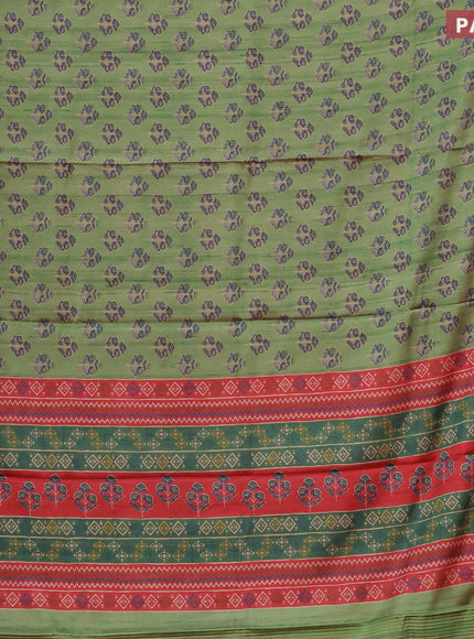 Semi kanchipuram silk saree green and red with butta prints and zari woven border