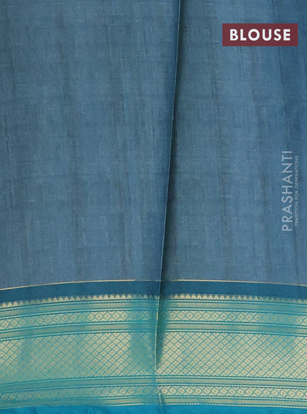 Semi kanchipuram silk saree blue shade and teal green with allover digital prints and zari woven border