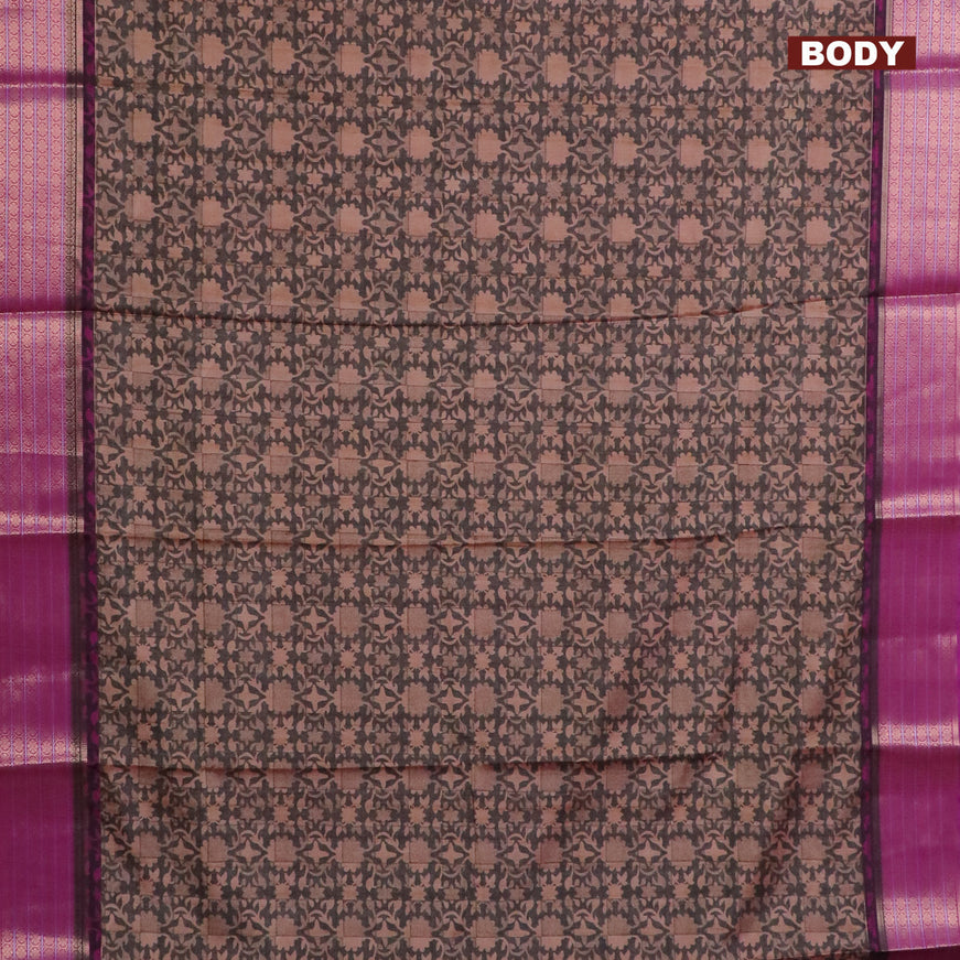 Semi kanchipuram silk saree grey shade and purple with allover digital prints and zari woven border