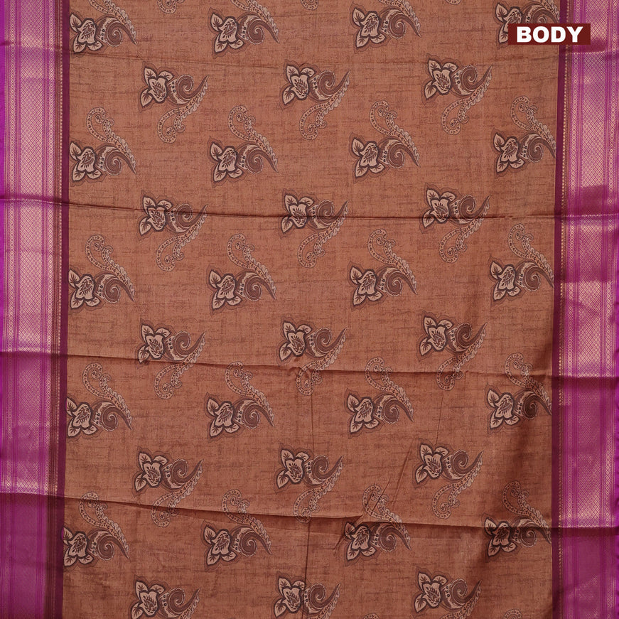 Semi kanchipuram silk saree brown and purple with allover floral butta prints and zari woven border