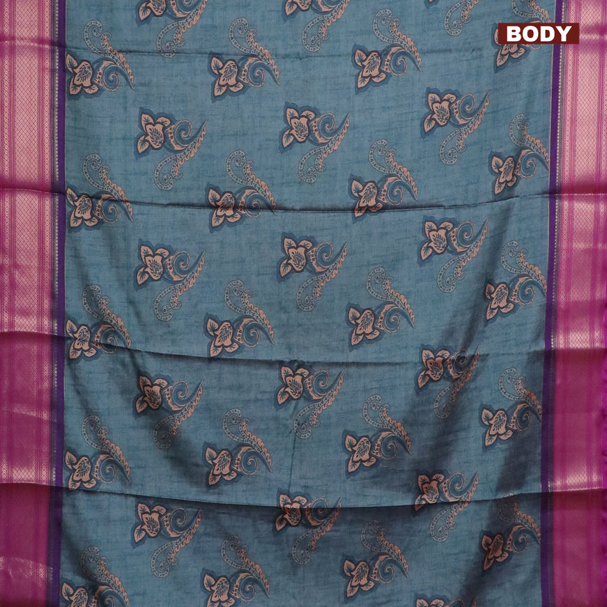 Semi kanchipuram silk saree pastel blue and purple with allover floral butta prints and zari woven border