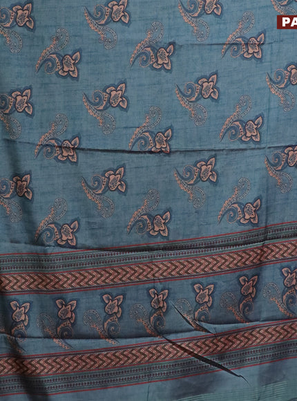 Semi kanchipuram silk saree pastel blue and purple with allover floral butta prints and zari woven border