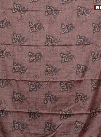 Semi kanchipuram silk saree pastel brown grey and red with allover floral butta prints and zari woven border