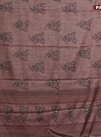 Semi kanchipuram silk saree pastel brown grey and red with allover floral butta prints and zari woven border