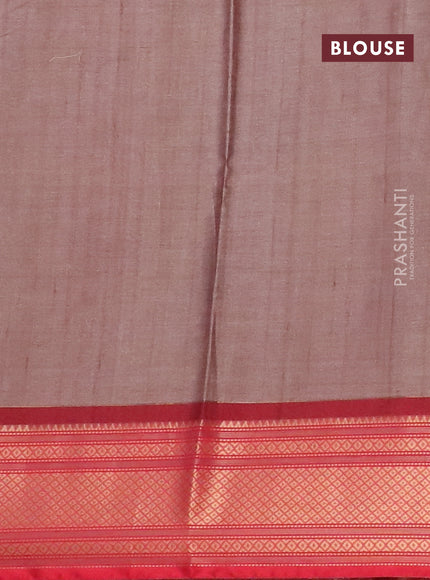 Semi kanchipuram silk saree pastel brown grey and red with allover floral butta prints and zari woven border