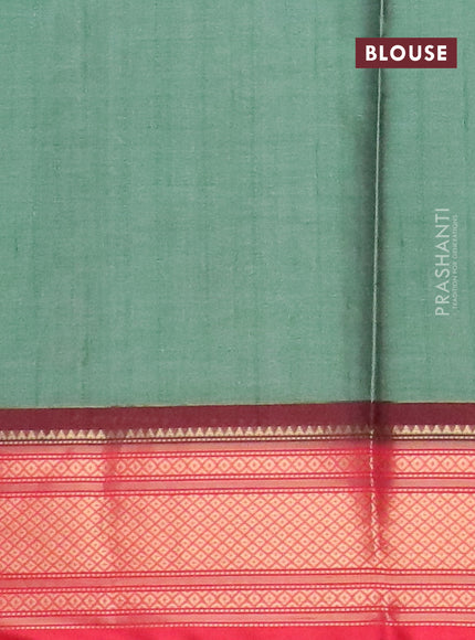 Semi kanchipuram silk saree green and red with allover floral butta prints and zari woven border