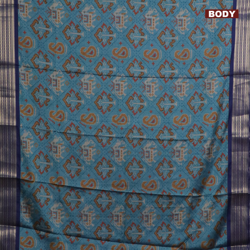 Semi kanchipuram silk saree blue shade and dark blue with allover digital prints and zari woven border