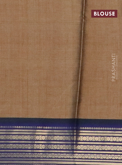 Semi kanchipuram silk saree dark sandal and blue with allover digital prints and zari woven border