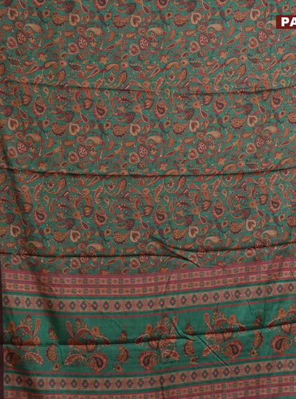 Semi kanchipuram silk saree green and red with allover digital prints and zari woven border