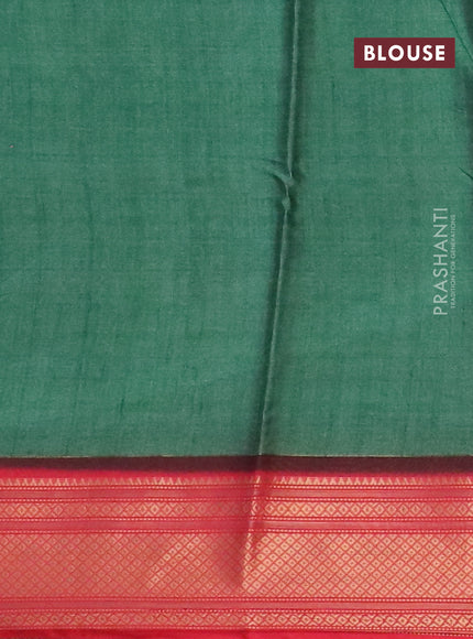 Semi kanchipuram silk saree green and red with allover digital prints and zari woven border