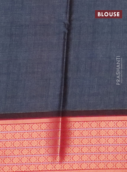 Semi kanchipuram silk saree grey and red with allover digital prints and zari woven border