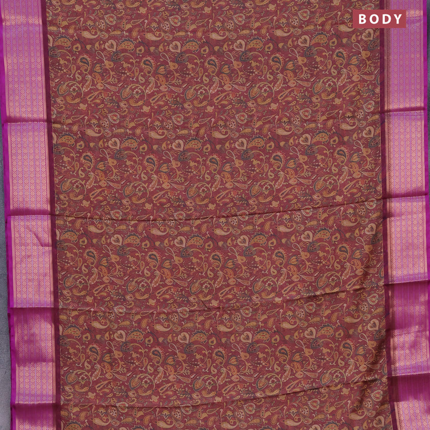 Semi kanchipuram silk saree maroon shade and purple with allover digital prints and zari woven border