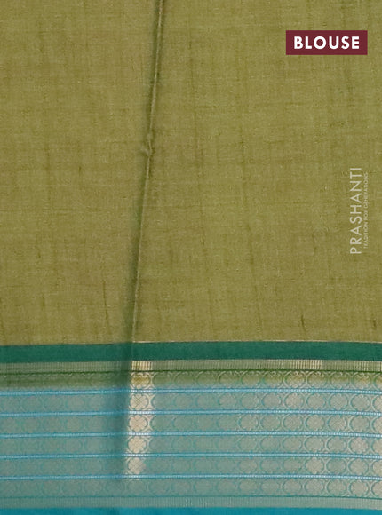 Semi kanchipuram silk saree mehendi green and teal green with allover digital prints and zari woven border