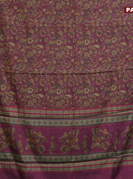 Semi kanchipuram silk saree purple shade and teal green with allover digital prints and zari woven border