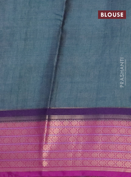 Semi kanchipuram silk saree grey and purple with allover digital prints and zari woven border