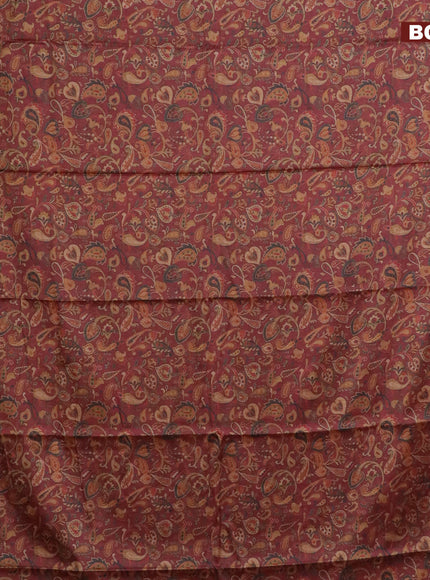 Semi kanchipuram silk saree brown and purple with allover digital prints and zari woven border