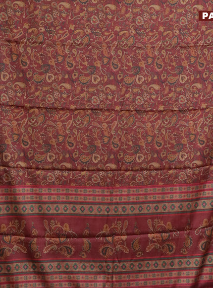 Semi kanchipuram silk saree brown and purple with allover digital prints and zari woven border