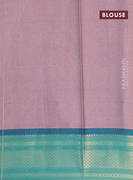 Semi kanchipuram silk saree pastel pink and teal green with allover digital prints and zari woven border