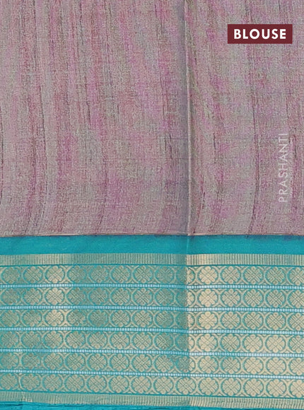 Semi kanchipuram silk saree mild purple and teal green with allover floral digital prints and zari woven border