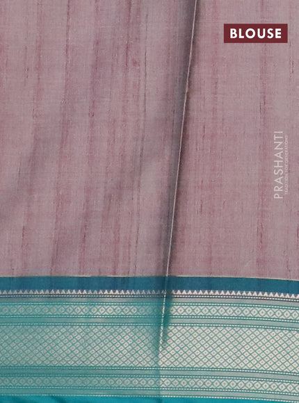 Semi kanchipuram silk saree onion pink shade and teal green with allover floral digital prints and zari woven border