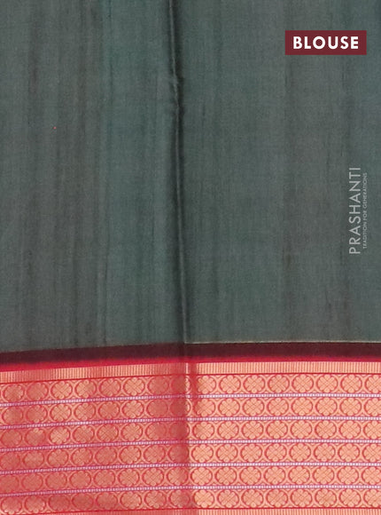 Semi kanchipuram silk saree green shade and red with allover butta digital prints and zari woven border