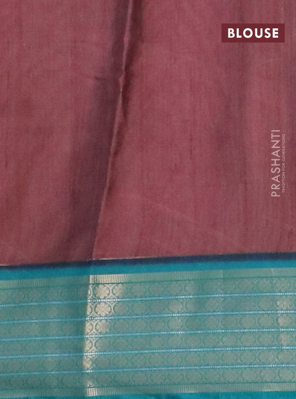 Semi kanchipuram silk saree maroon shade and teal green with allover butta digital prints and zari woven border