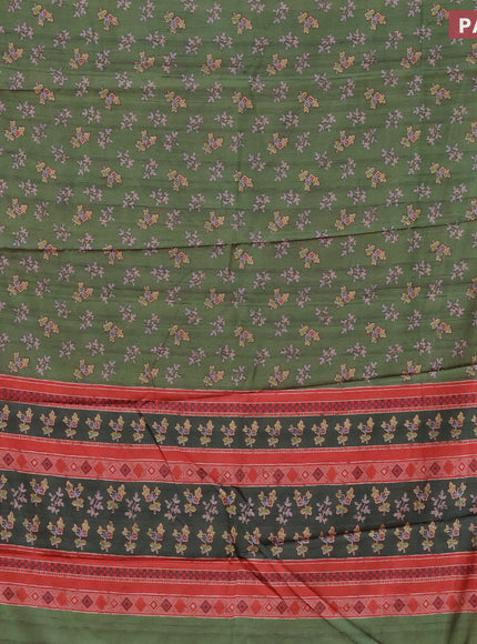 Semi kanchipuram silk saree green and red with allover butta digital prints and zari woven border