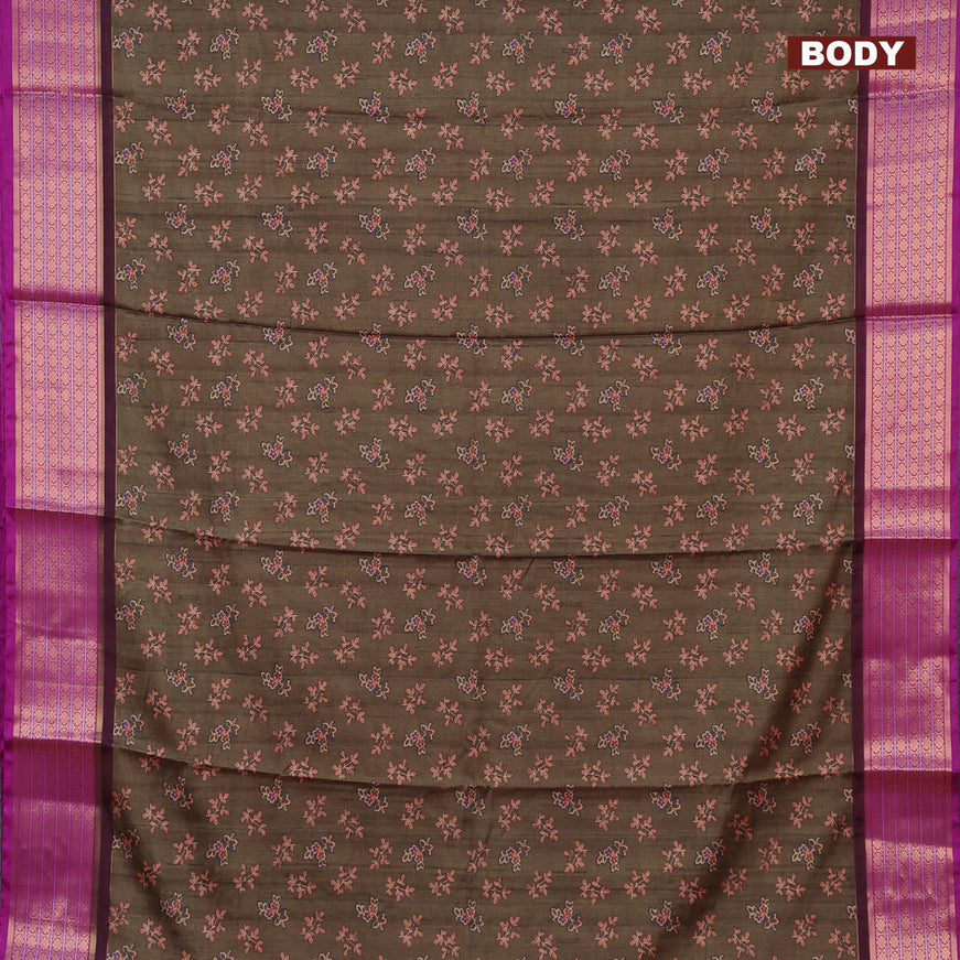 Semi kanchipuram silk saree sap green shade and purple with allover butta digital prints and zari woven border