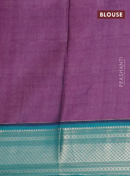 Semi kanchipuram silk saree purple and teal green with allover digital prints and zari woven border