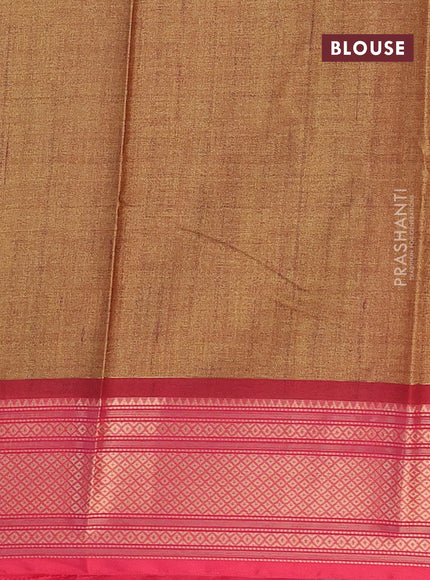 Semi kanchipuram silk saree mustard shade and red with allover digital prints and zari woven border