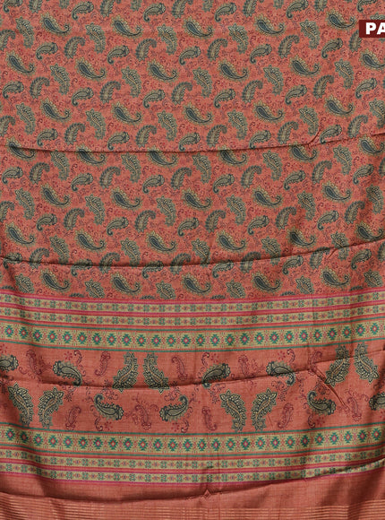 Semi kanchipuram silk saree rust shade and teal green with allover digital prints and zari woven border