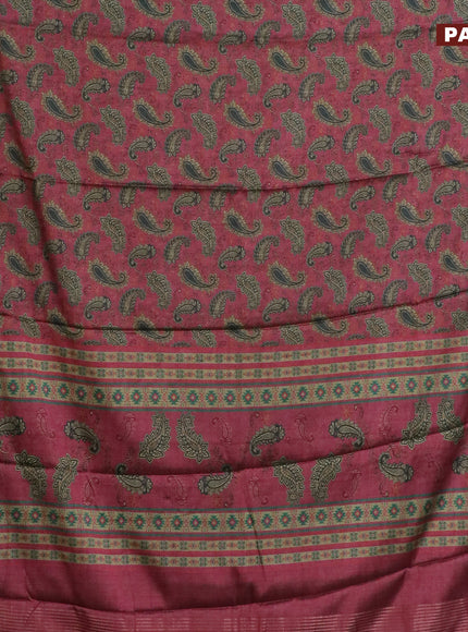 Semi kanchipuram silk saree maroon shade and green with allover digital prints and zari woven border